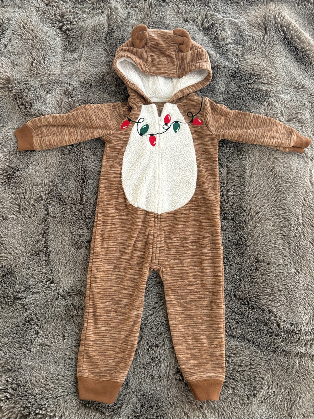 Carter's Bear Hooded Footie Brown & White Baby 18M Like New